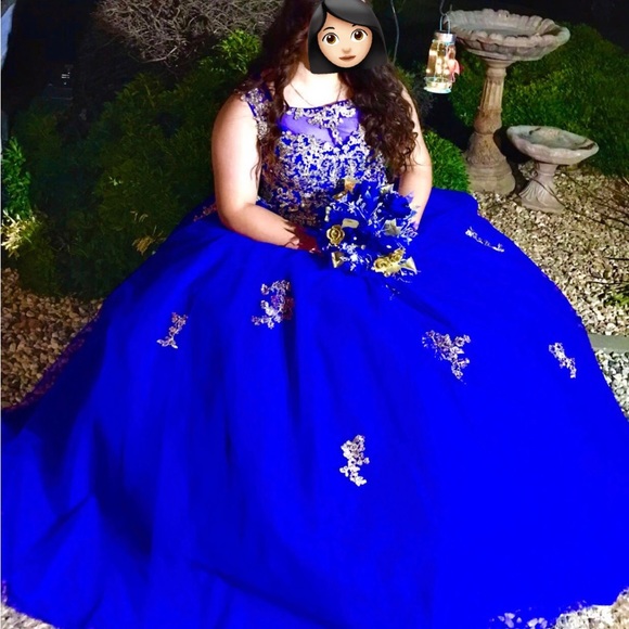 Size 16 (3x) royal blue with gold quince dress worn only once - Picture 1 of 4